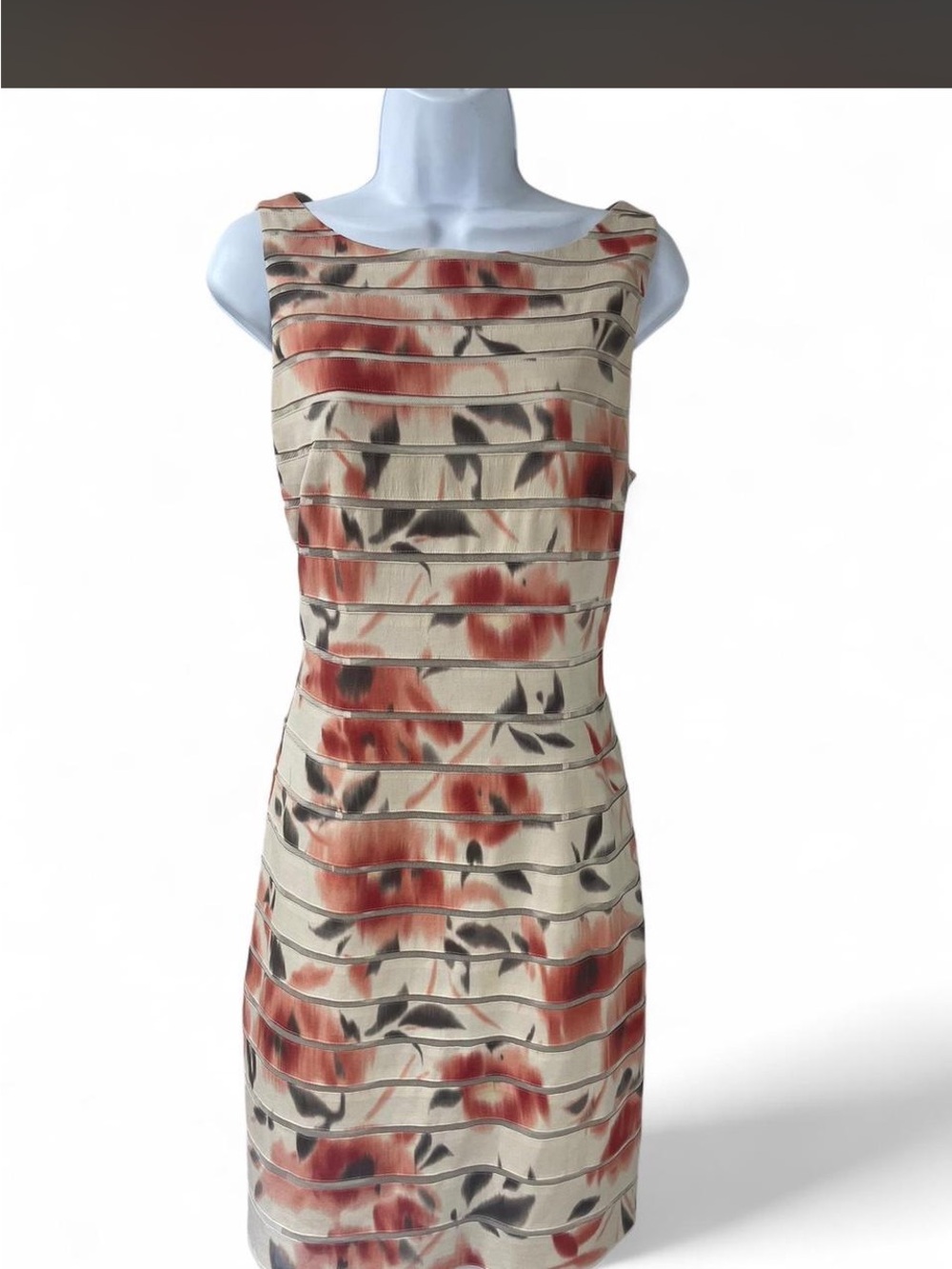 Ann Taylor Beige and Coral Floral Sheath Dress